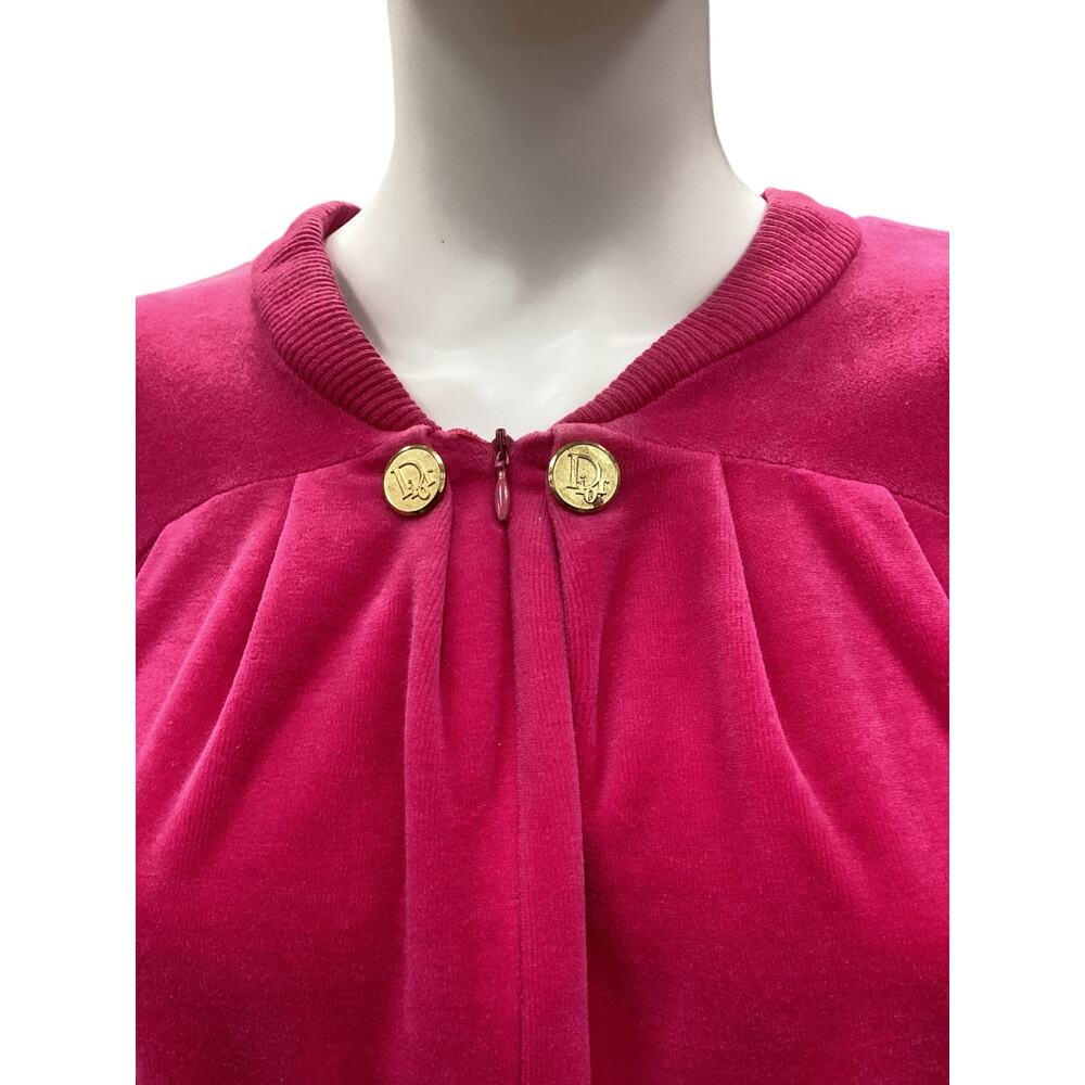 Christian Dior VTG Loungewear O/S Velvet Half-Zip w/ Dior Buttons in Hot Pink - Picture 4 of 5